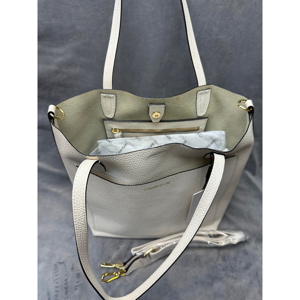 Calvin Klein Tote Larissa White Large NWT Leather Crossbody Handbag - Picture 5 of 11